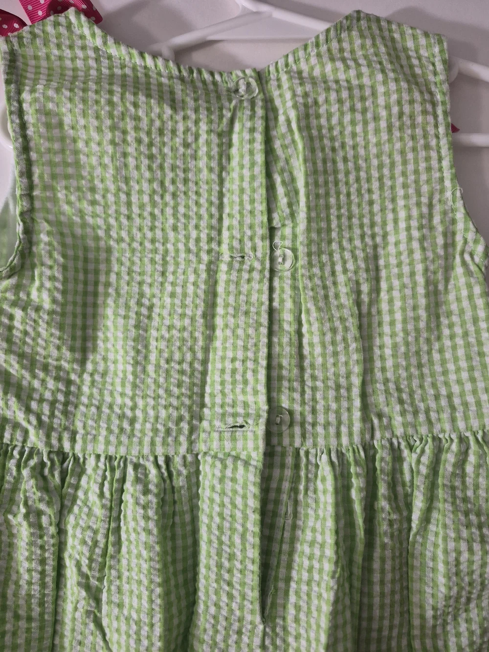 Rare Editions Light Green Seersucker Dress with Pink Bow & Watermelon Pockets